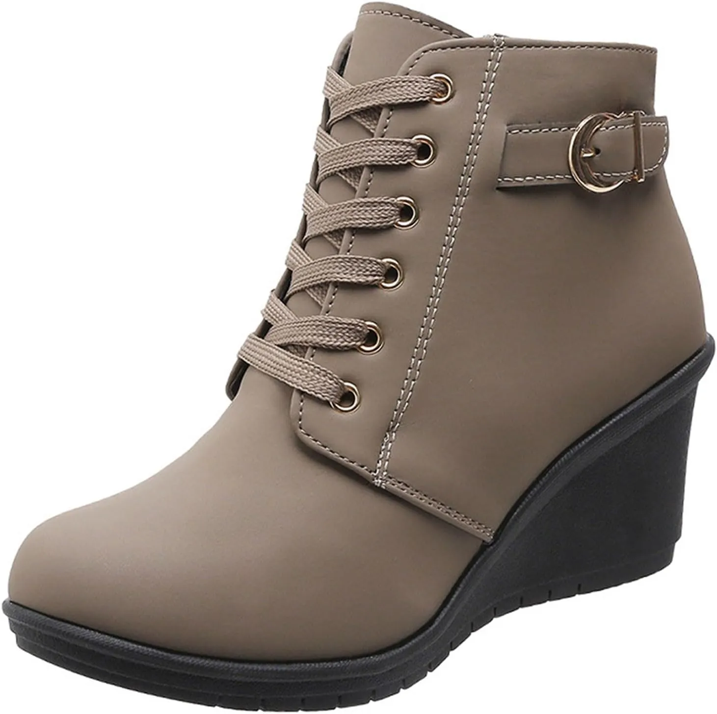 AMDBEL Fall Boots for Women 2024, Women's Ankle Boots Square Heel Lace Up Short Boots Winter Wedge Booties Shoes