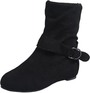 AMDBEL Fall Boots for Women 2024, Women's Boots Round Toe Mid Calf Boots Side Zipper Suede Winter Ladies Walking Shoes