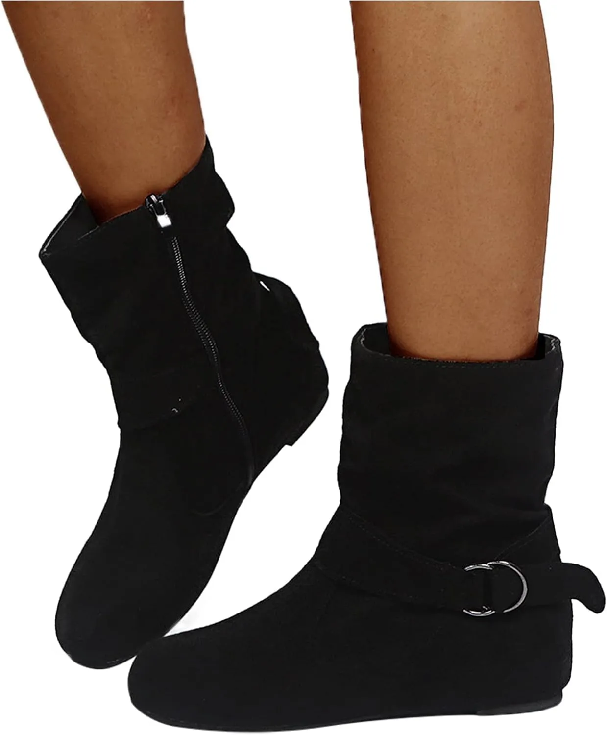 AMDBEL Fall Boots for Women 2024, Women's Boots Round Toe Mid Calf Boots Side Zipper Suede Winter Ladies Walking Shoes