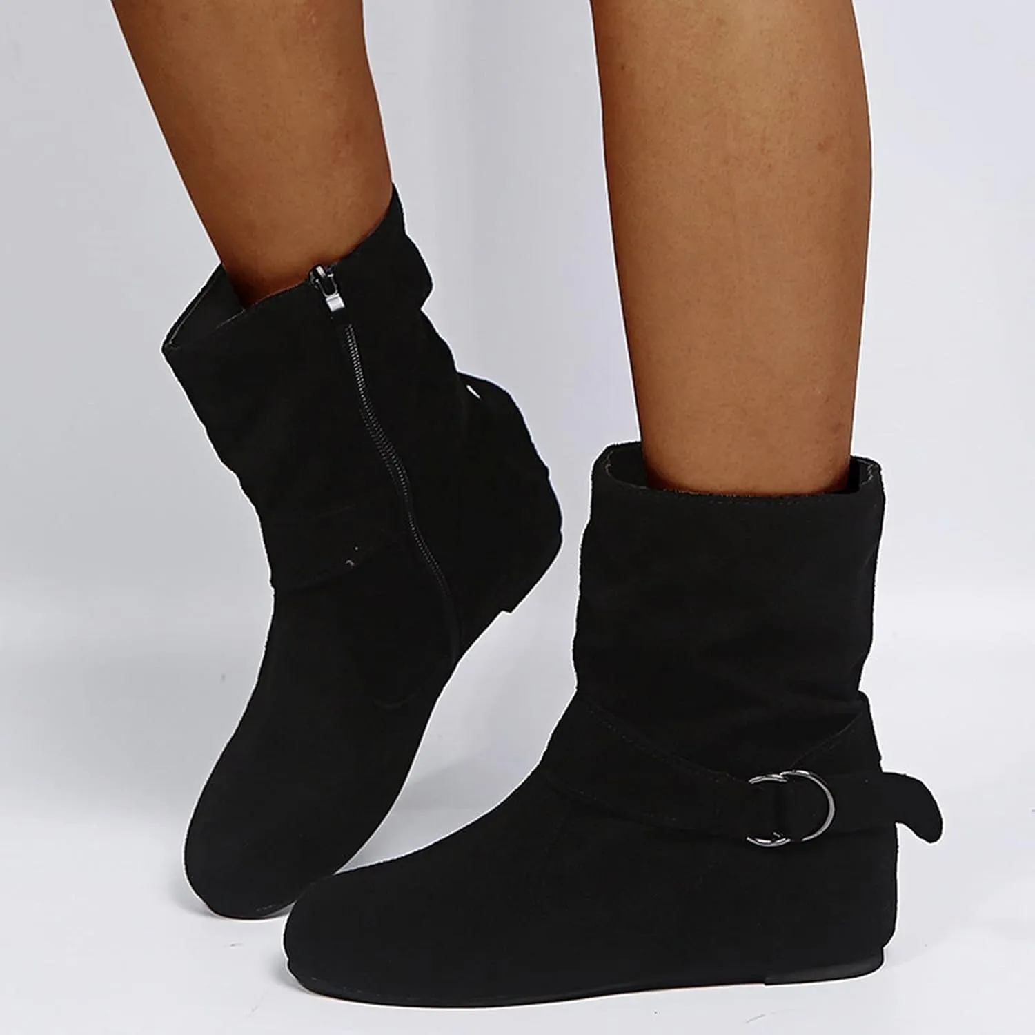 AMDBEL Fall Boots for Women 2024, Women's Boots Round Toe Mid Calf Boots Side Zipper Suede Winter Ladies Walking Shoes