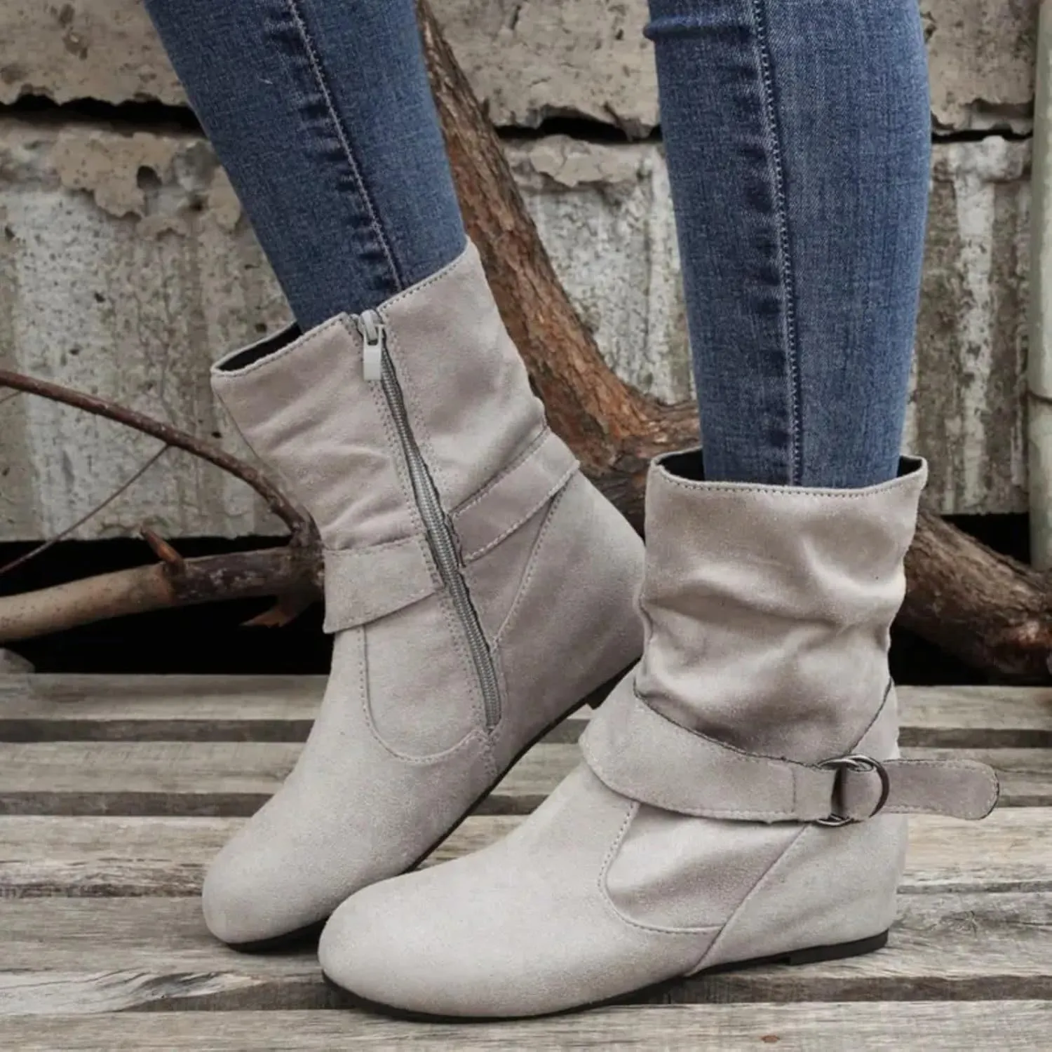 AMDBEL Fall Boots for Women 2024, Women's Mid Calf Boots Low Heel Round Toe Boots Ladies Walking Booties with Zipper