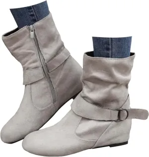AMDBEL Fall Boots for Women 2024, Women's Mid Calf Boots Low Heel Round Toe Boots Ladies Walking Booties with Zipper