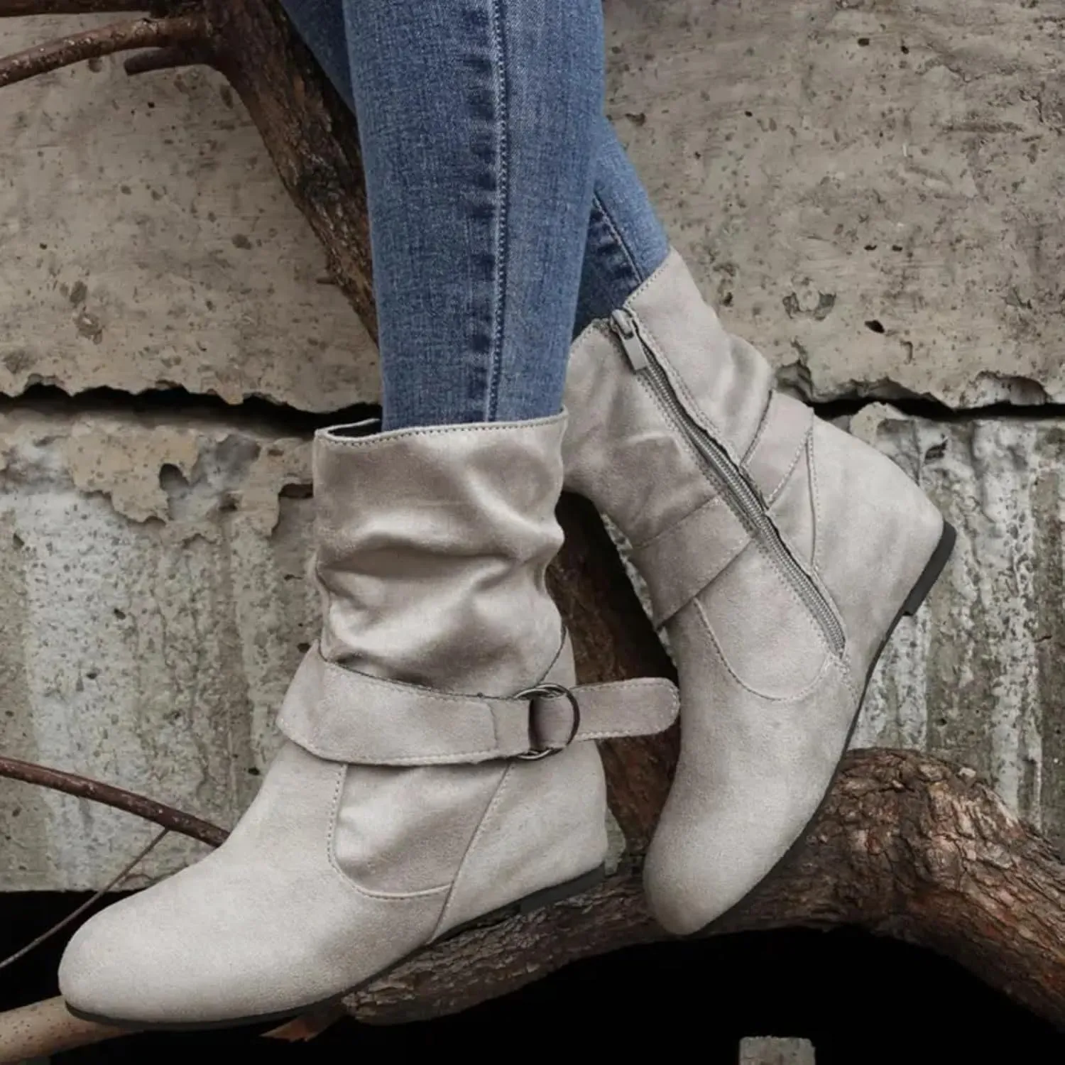 AMDBEL Fall Boots for Women 2024, Women's Mid Calf Boots Low Heel Round Toe Boots Ladies Walking Booties with Zipper