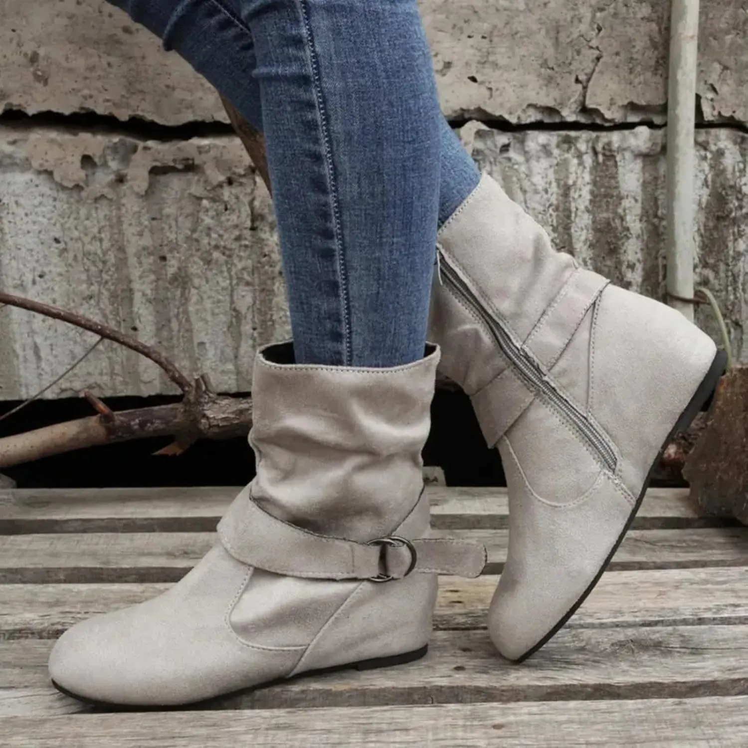 AMDBEL Fall Boots for Women 2024, Women's Mid Calf Boots Low Heel Round Toe Boots Ladies Walking Booties with Zipper