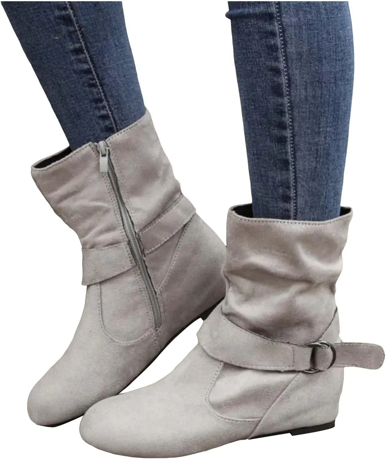 AMDBEL Fall Boots for Women 2024, Women's Mid Calf Boots Low Heel Round Toe Boots Ladies Walking Booties with Zipper