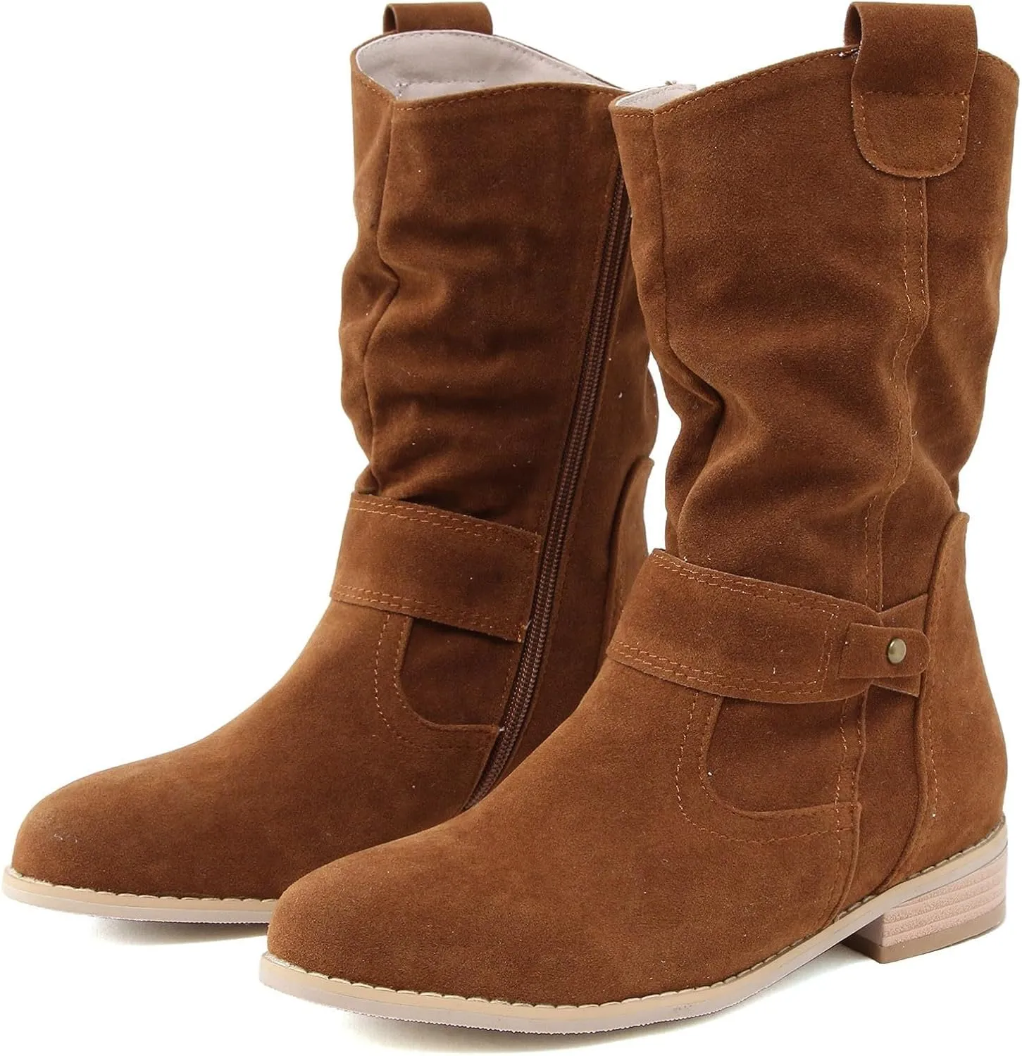 AMDBEL Fall Shoes for Women 2024 Low Heel Round Toe Suede Booties Comfortable Zipper Sexy Fall Winter Short Boots Shoes