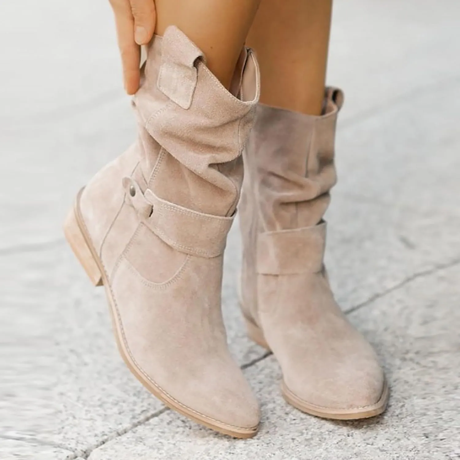 AMDBEL Fall Shoes for Women 2024 Low Heel Round Toe Suede Booties Comfortable Zipper Sexy Fall Winter Short Boots Shoes