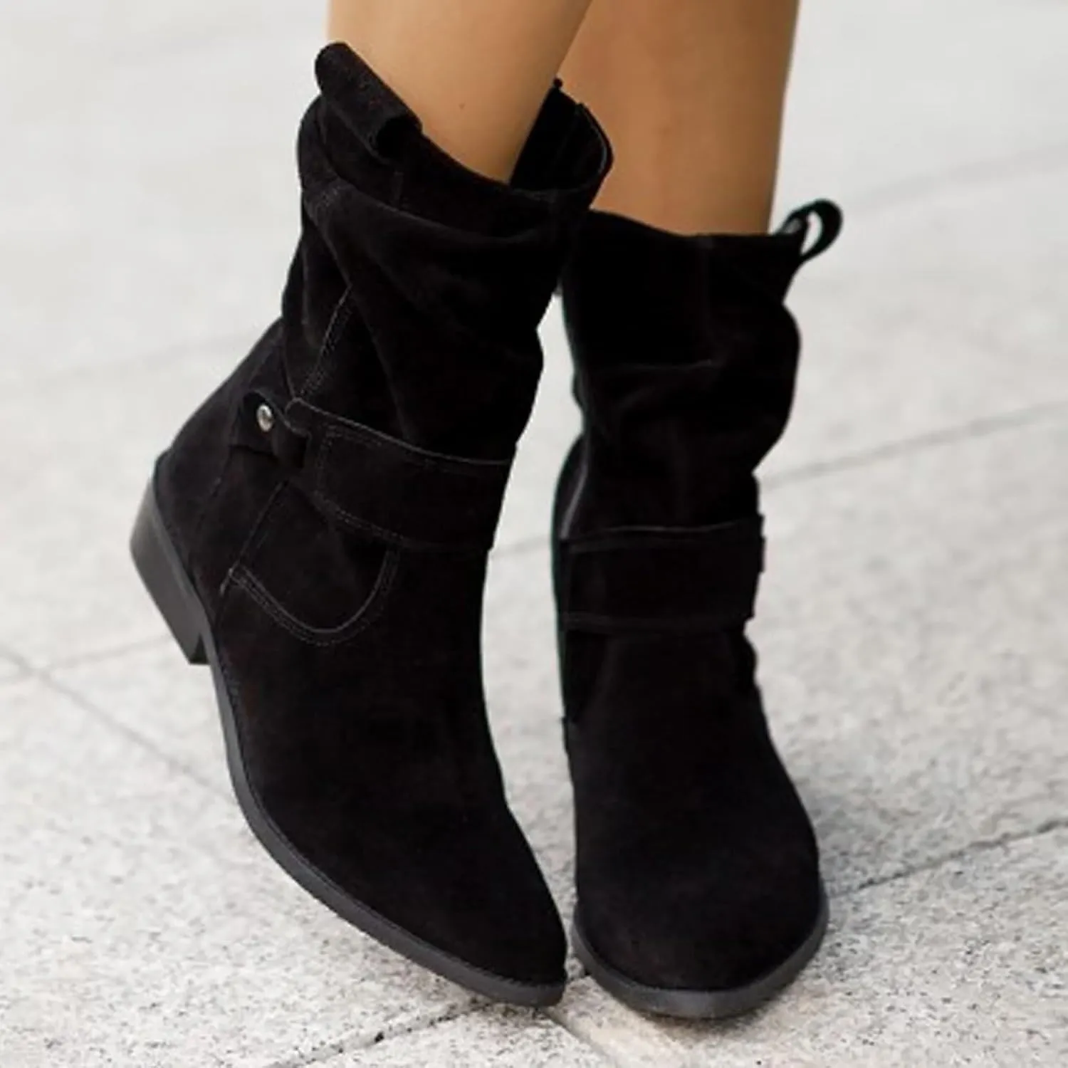 AMDBEL Fall Shoes for Women 2024 Low Heel Round Toe Suede Booties Comfortable Zipper Sexy Fall Winter Short Boots Shoes