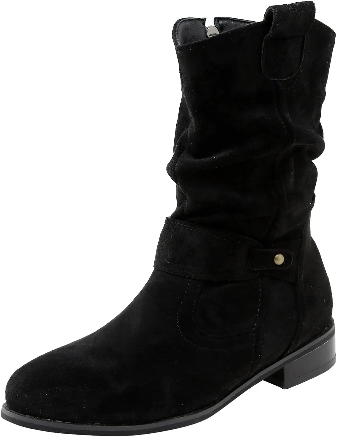 AMDBEL Fall Shoes for Women 2024 Low Heel Round Toe Suede Booties Comfortable Zipper Sexy Fall Winter Short Boots Shoes