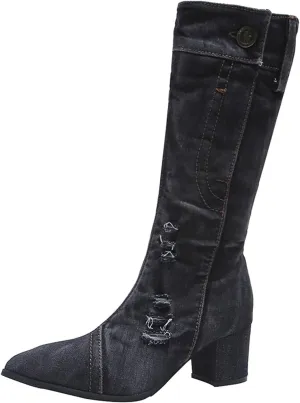 AMDBEL Mid Calf Boots for Women Chunky High Heel Fall Boots for Women 2024 Point Toe Dressy Knee High Boots Winter Shoes