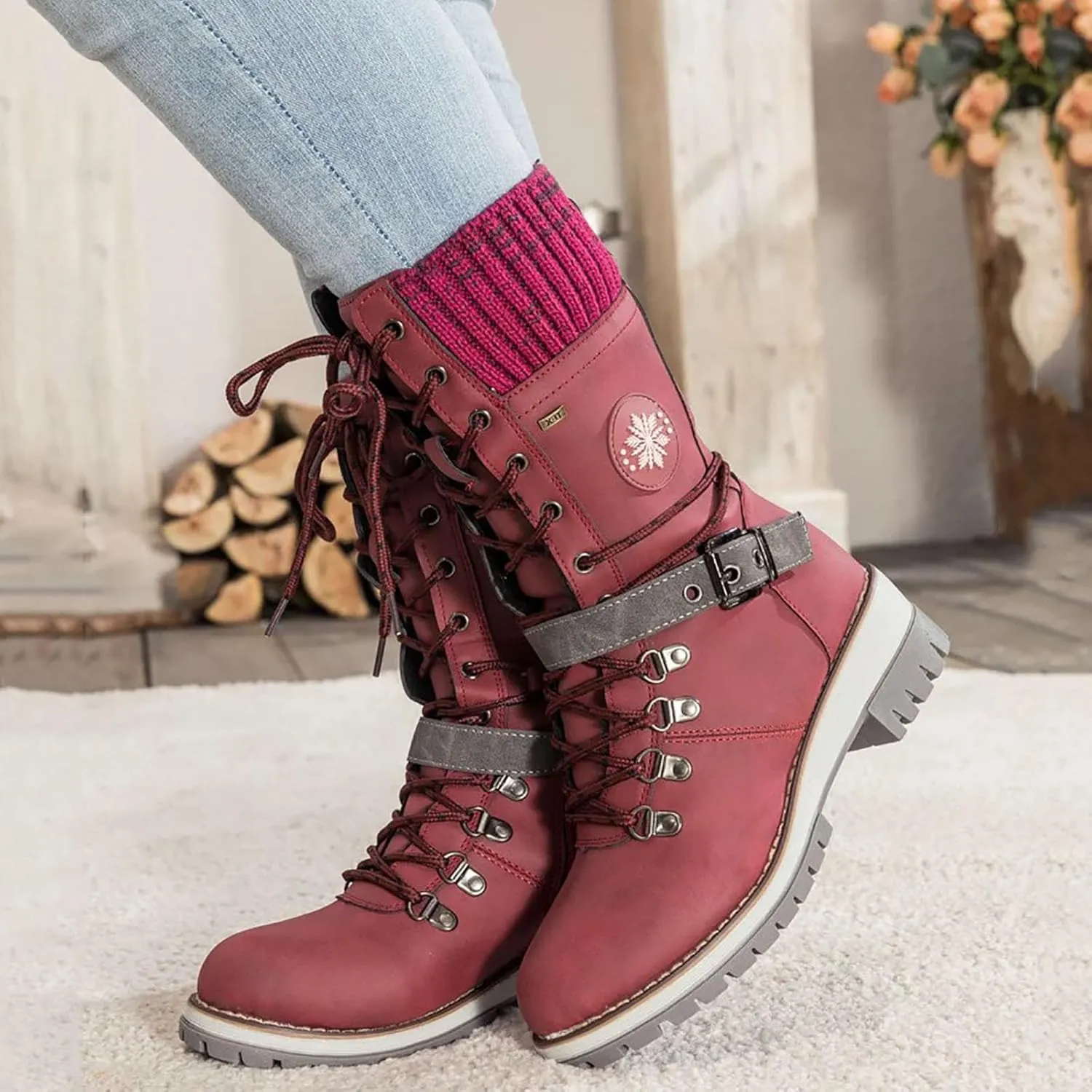 AMDBEL Mid Calf Boots for Women Low Heel Fall Boots for Women 2024 Fashion Lace Up Boots Winter Ankle Booties Ladies Shoes
