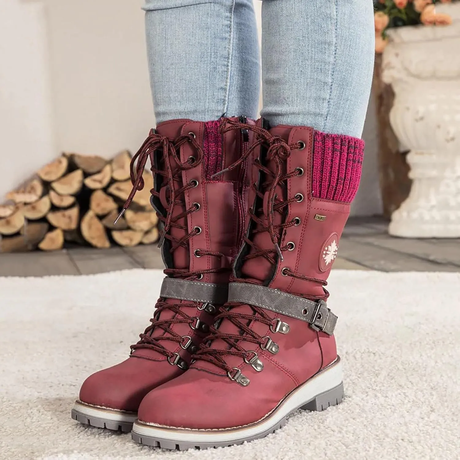 AMDBEL Mid Calf Boots for Women Low Heel Fall Boots for Women 2024 Fashion Lace Up Boots Winter Ankle Booties Ladies Shoes