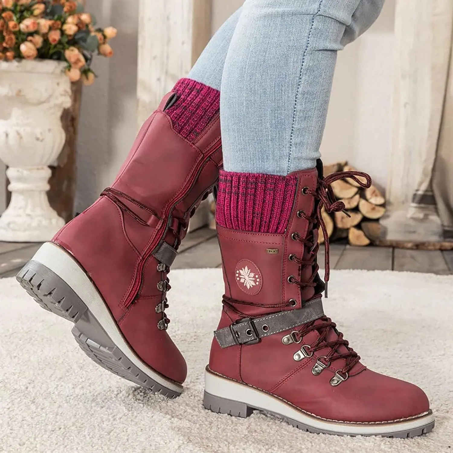 AMDBEL Mid Calf Boots for Women Low Heel Fall Boots for Women 2024 Fashion Lace Up Boots Winter Ankle Booties Ladies Shoes