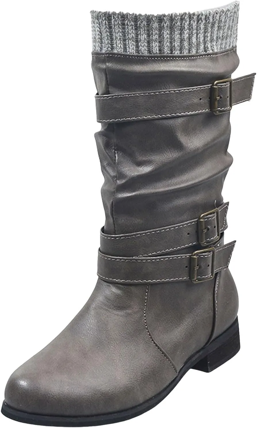 AMDBEL Mid Calf Boots for Women Low Heel Fall Boots for Women 2024 Fashion Leather Boots Slip On Ankle Booties Ladies Shoes