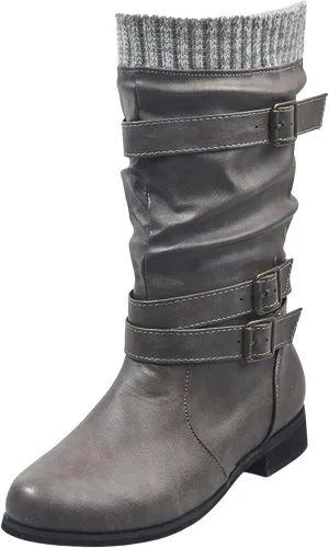 AMDBEL Mid Calf Boots for Women Low Heel Fall Boots for Women 2024 Fashion Leather Boots Slip On Ankle Booties Ladies Shoes