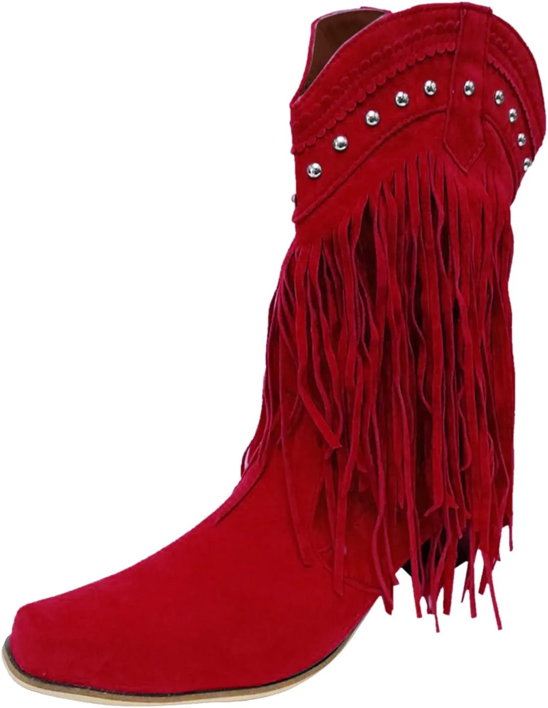 AMDBEL Mid Calf Boots for Women Low Heel Fall Boots for Women 2024 Retro Tassel Pointed Toe Cowboy Boots Winter Shoes