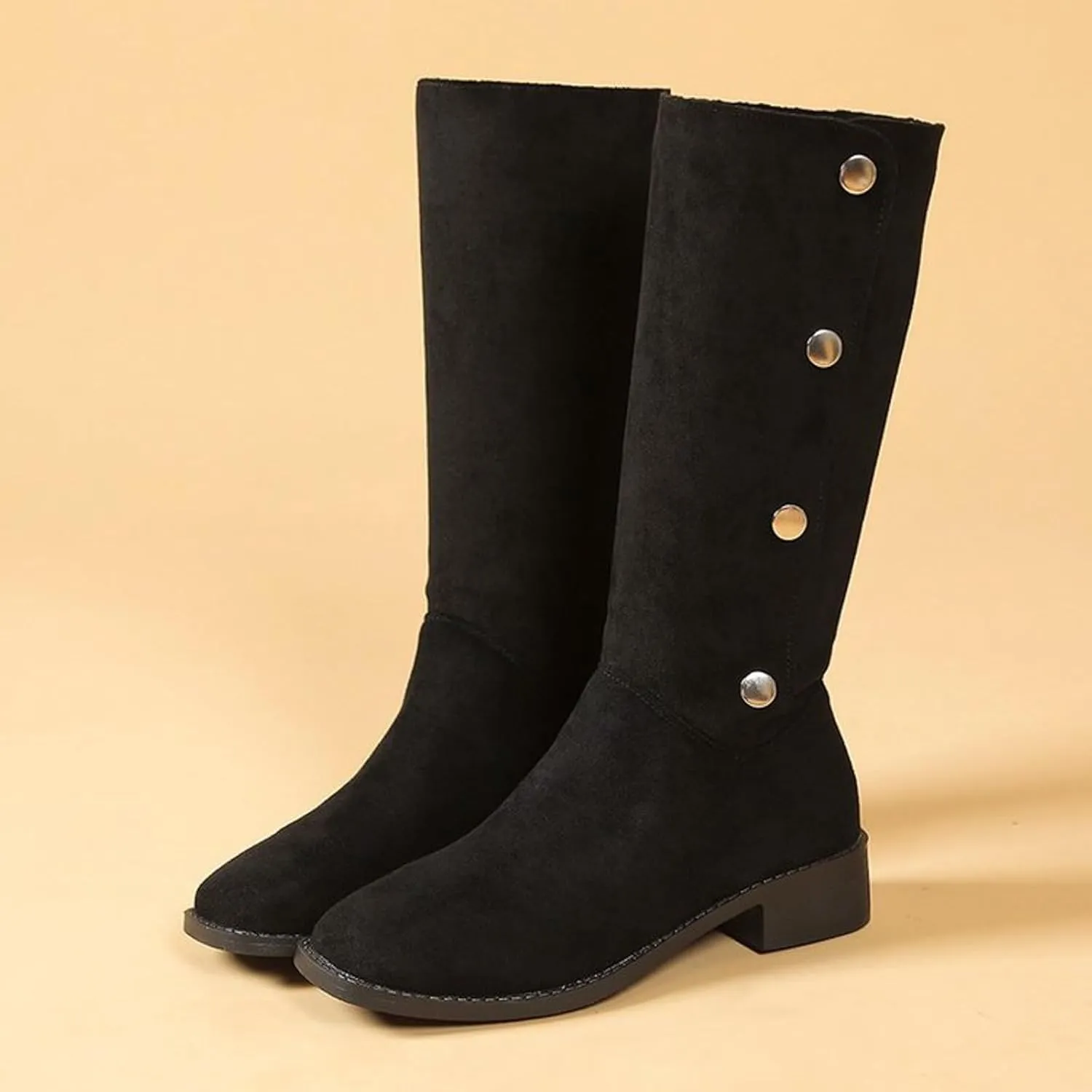 AMDBEL Mid Calf Boots for Women Low Heel Fall Boots for Women 2024 Slip On Riding Knee High Boots Fashion Booties Shoes