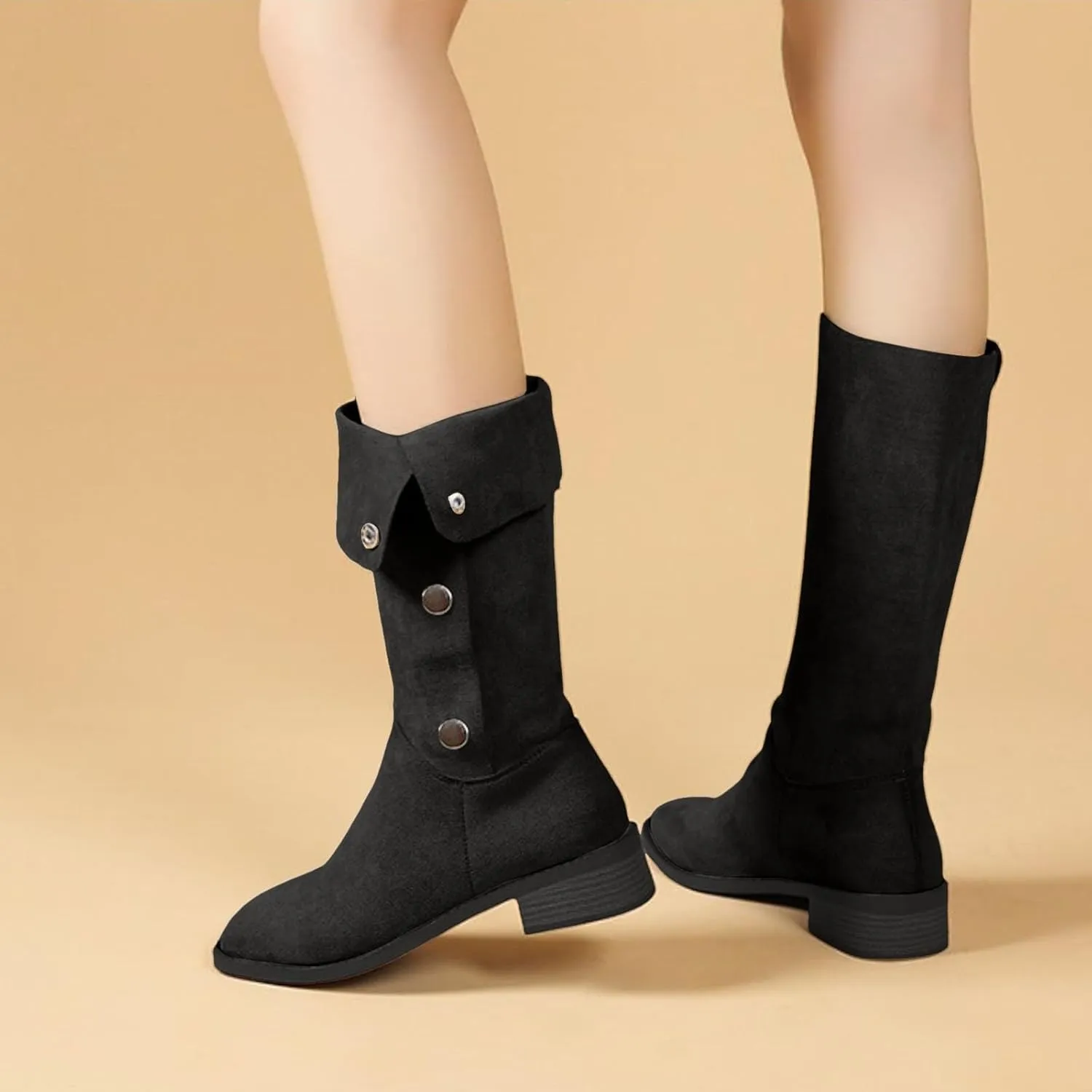 AMDBEL Mid Calf Boots for Women Low Heel Fall Boots for Women 2024 Slip On Riding Knee High Boots Fashion Booties Shoes