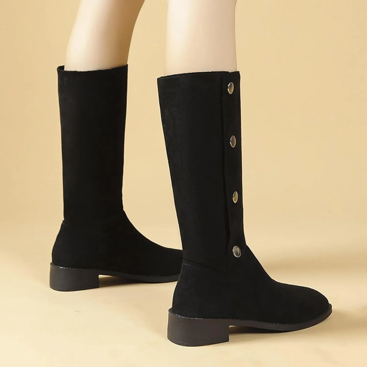 AMDBEL Mid Calf Boots for Women Low Heel Fall Boots for Women 2024 Slip On Riding Knee High Boots Fashion Booties Shoes