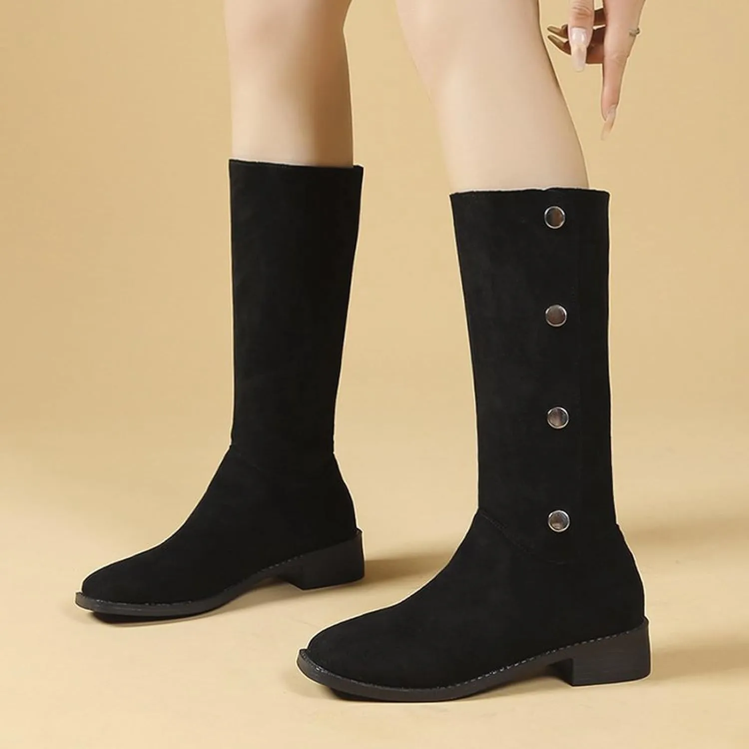 AMDBEL Mid Calf Boots for Women Low Heel Fall Boots for Women 2024 Slip On Riding Knee High Boots Fashion Booties Shoes