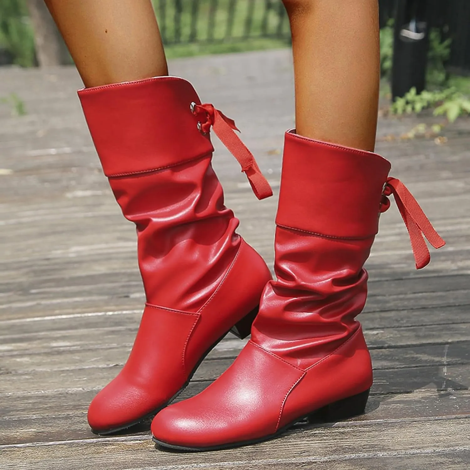 AMDBEL Mid Calf Boots for Women Low Heel Fall Boots for Women 2024 Winter Long Riding Boots Casual Knee High Booties Shoes
