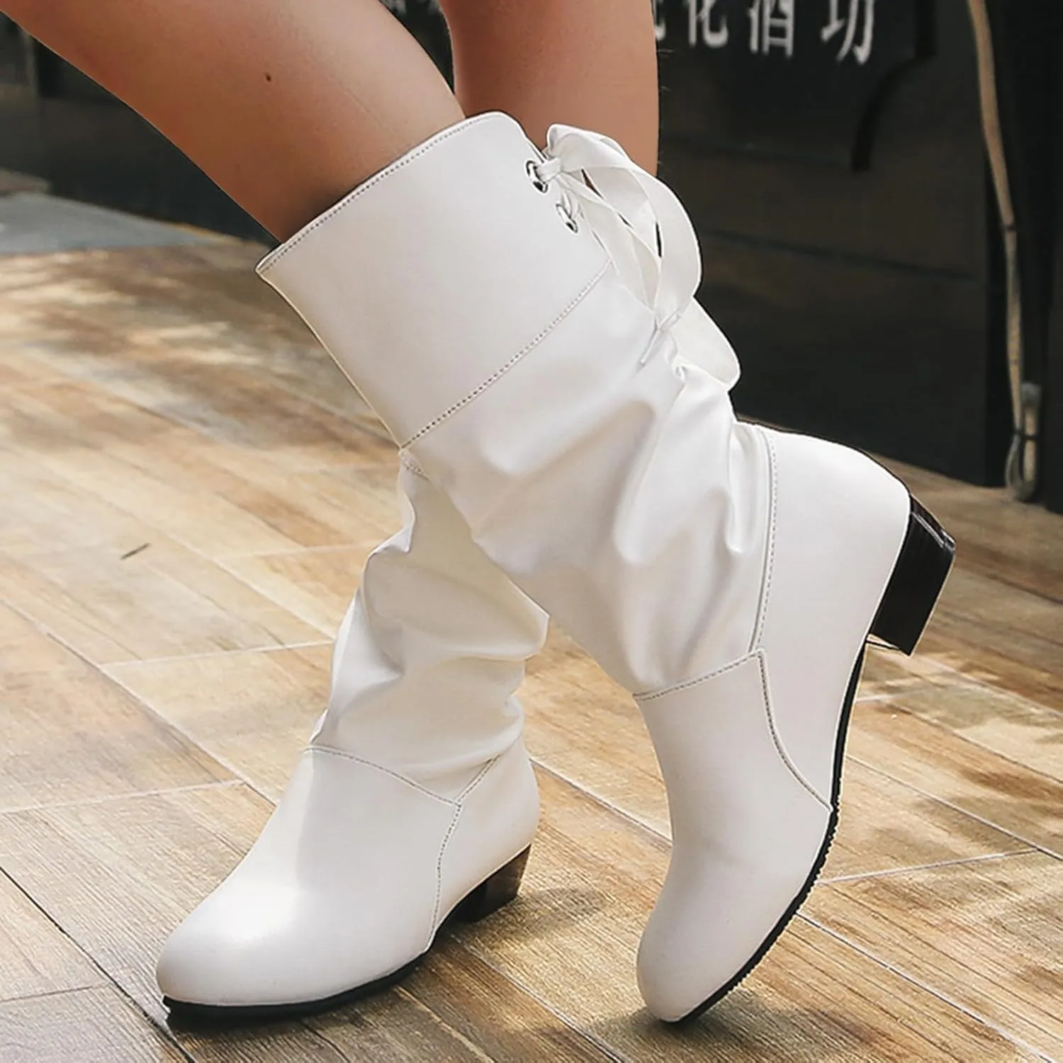 AMDBEL Mid Calf Boots for Women Low Heel Fall Boots for Women 2024 Winter Long Riding Boots Casual Knee High Booties Shoes