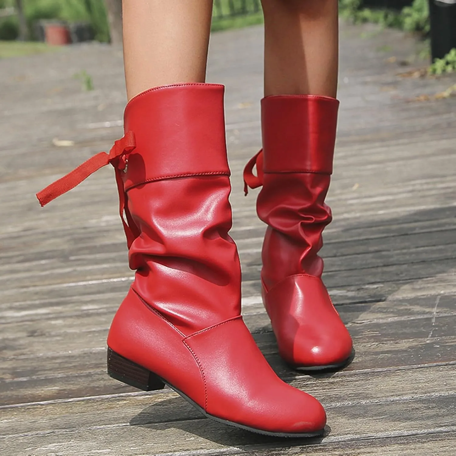 AMDBEL Mid Calf Boots for Women Low Heel Fall Boots for Women 2024 Winter Long Riding Boots Casual Knee High Booties Shoes