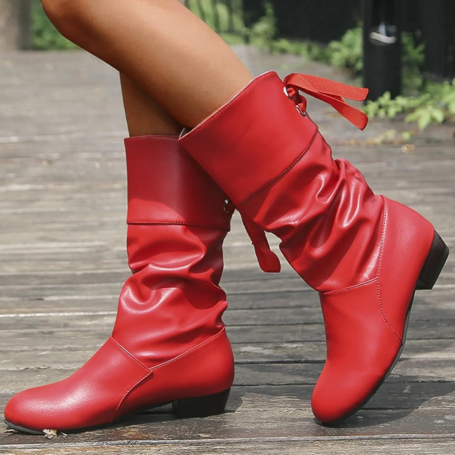AMDBEL Mid Calf Boots for Women Low Heel Fall Boots for Women 2024 Winter Long Riding Boots Casual Knee High Booties Shoes