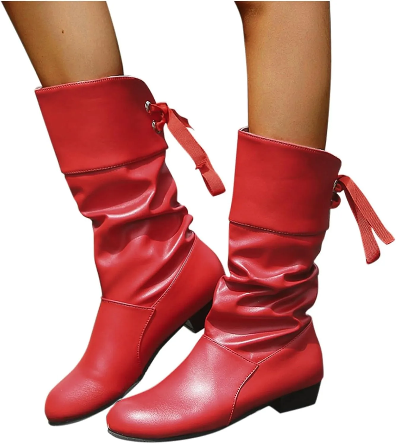 AMDBEL Mid Calf Boots for Women Low Heel Fall Boots for Women 2024 Winter Long Riding Boots Casual Knee High Booties Shoes
