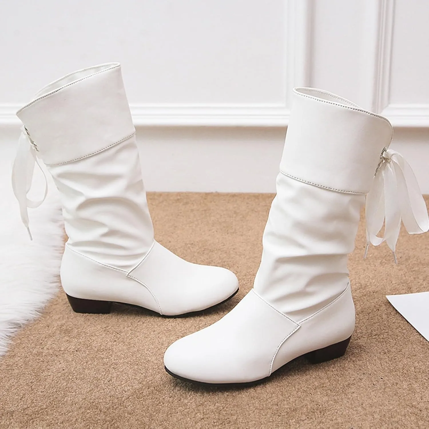 AMDBEL Mid Calf Boots for Women Low Heel Fall Boots for Women 2024 Winter Long Riding Boots Casual Knee High Booties Shoes