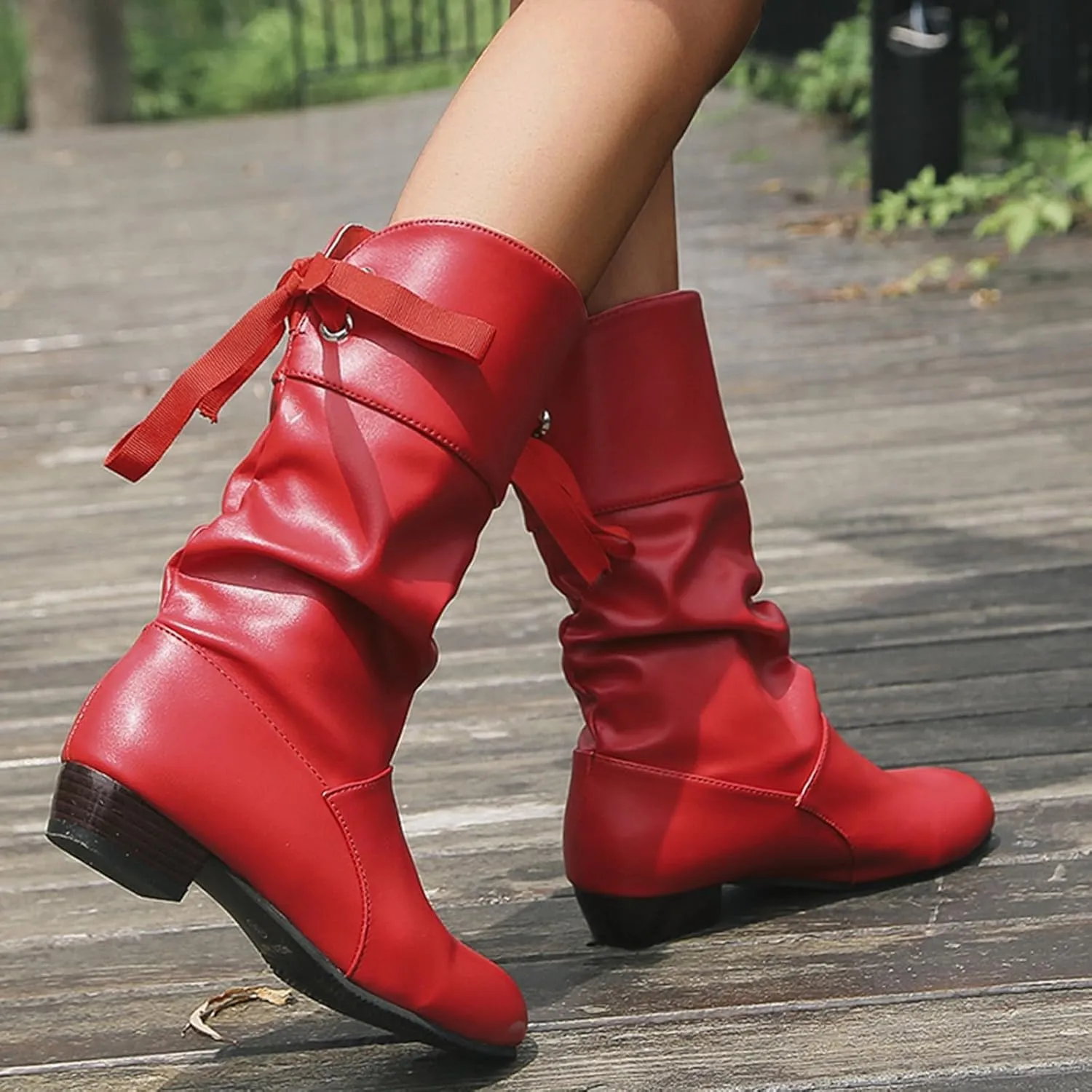 AMDBEL Mid Calf Boots for Women Low Heel Fall Boots for Women 2024 Winter Long Riding Boots Casual Knee High Booties Shoes