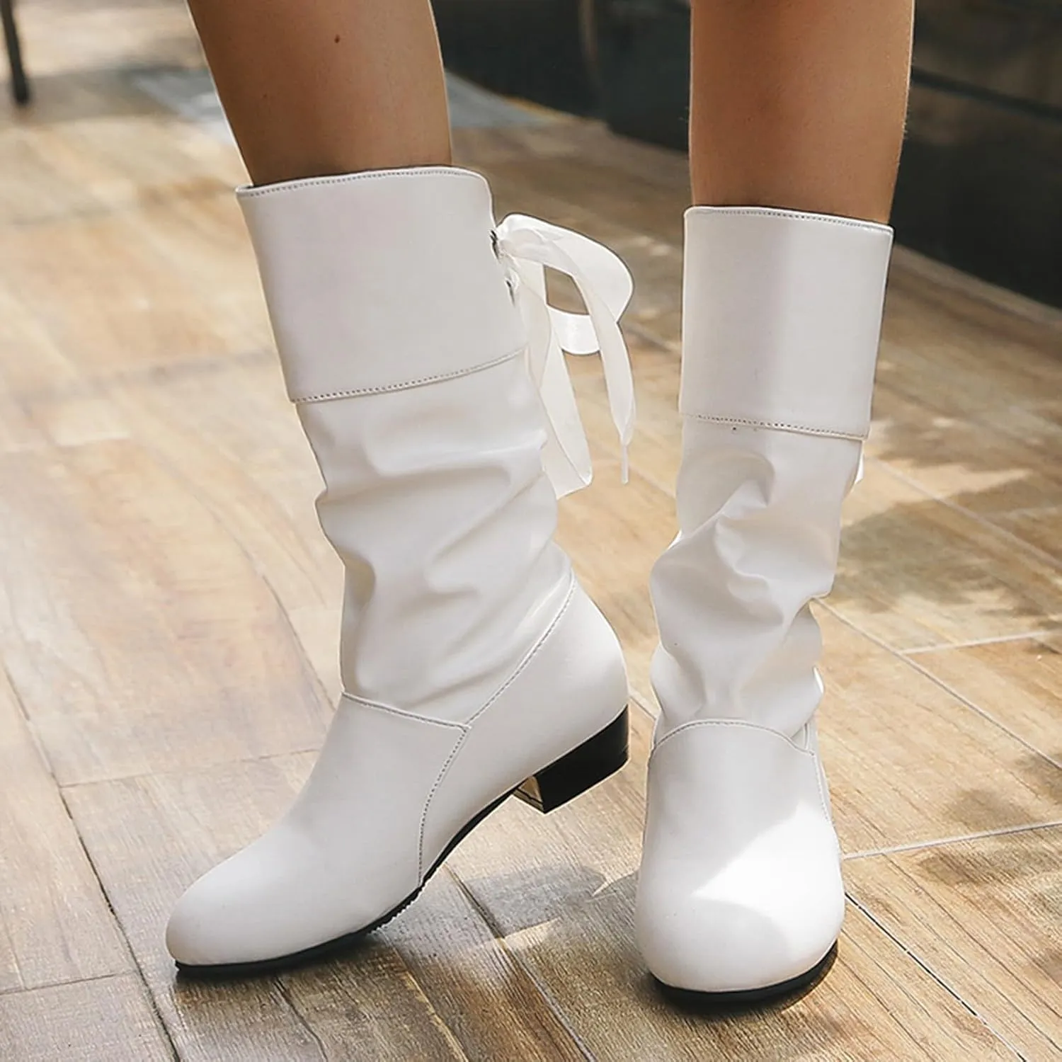 AMDBEL Mid Calf Boots for Women Low Heel Fall Boots for Women 2024 Winter Long Riding Boots Casual Knee High Booties Shoes
