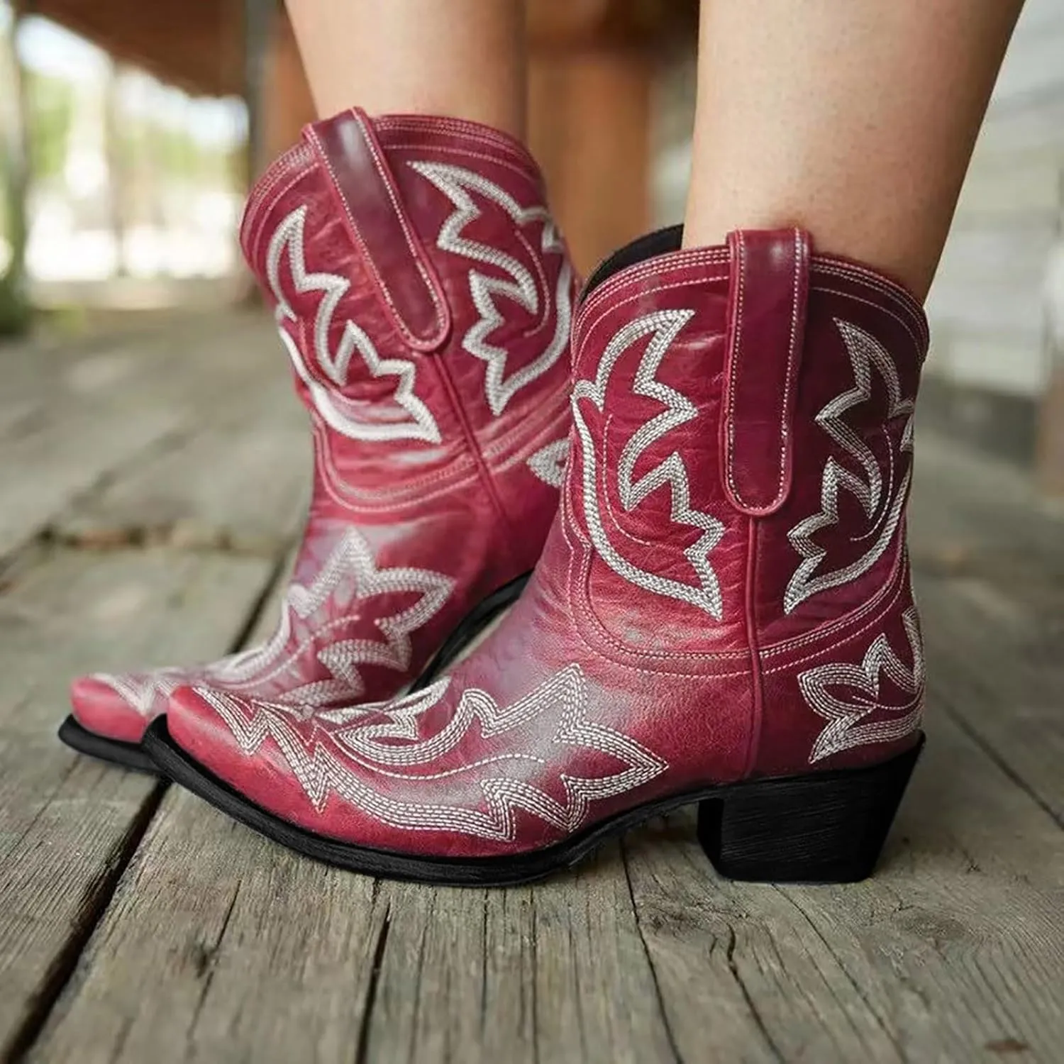 AMDBEL Mid Calf Boots for Women Low Heel Fall Boots for Women 2024 Winter Pointed Toe Western Cowboy Boots Fashion Shoes