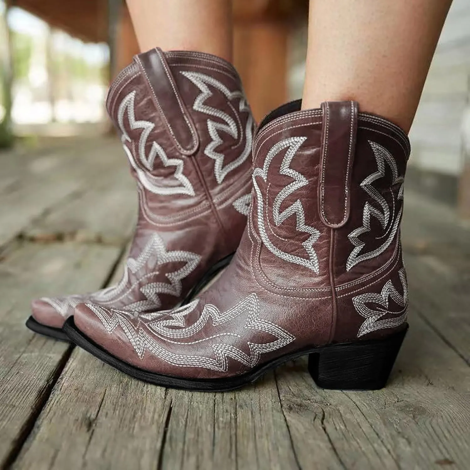 AMDBEL Mid Calf Boots for Women Low Heel Fall Boots for Women 2024 Winter Pointed Toe Western Cowboy Boots Fashion Shoes