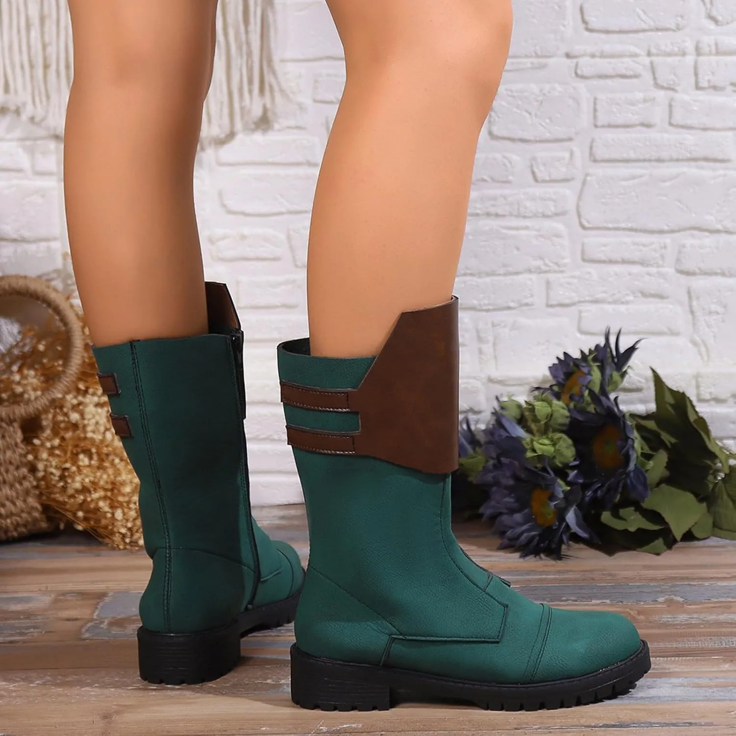 AMDBEL Mid Calf Boots for Women Low Heel Fall Boots for Women 2024 Zipper Ankle Boots Winter Ankle Booties Ladies Shoes