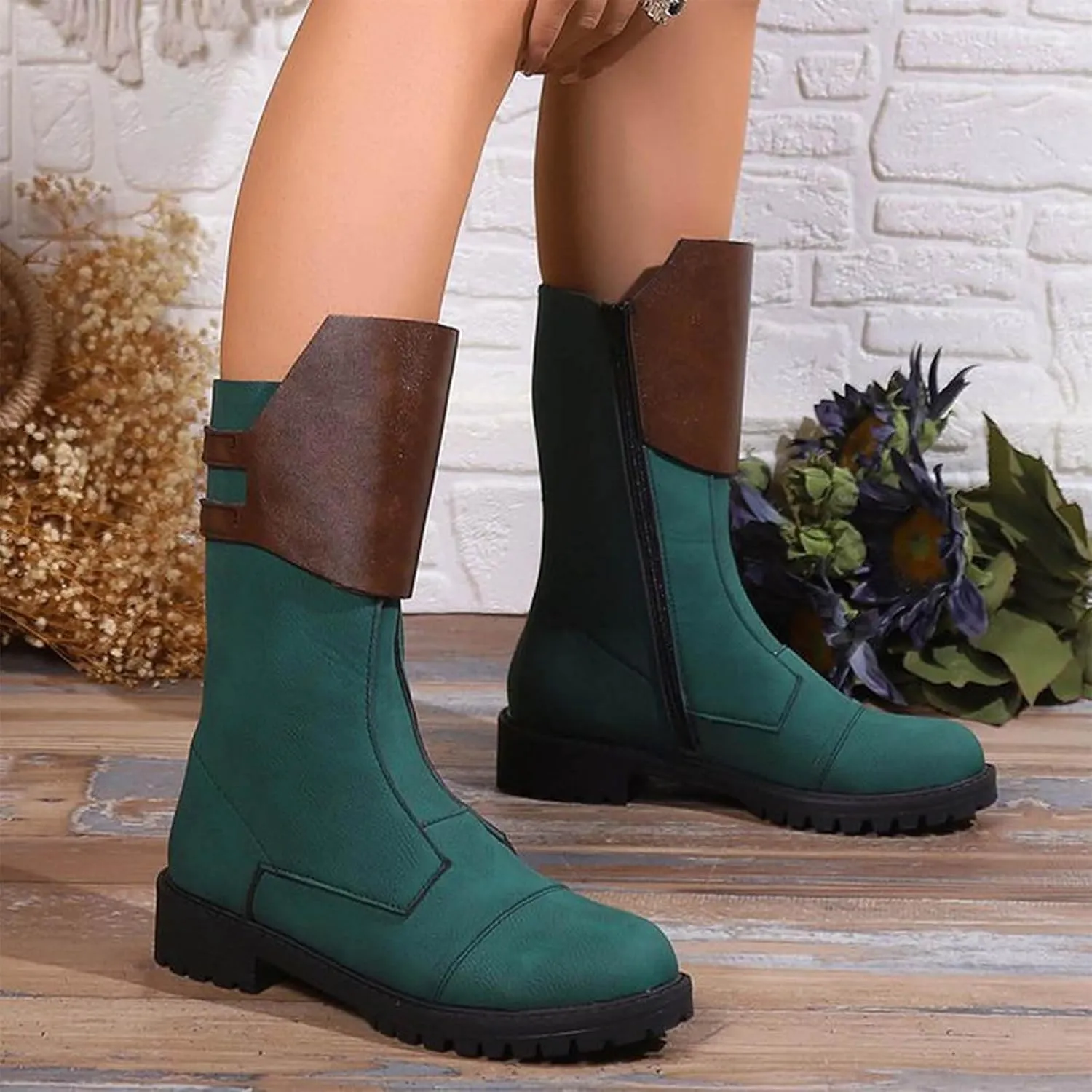 AMDBEL Mid Calf Boots for Women Low Heel Fall Boots for Women 2024 Zipper Ankle Boots Winter Ankle Booties Ladies Shoes