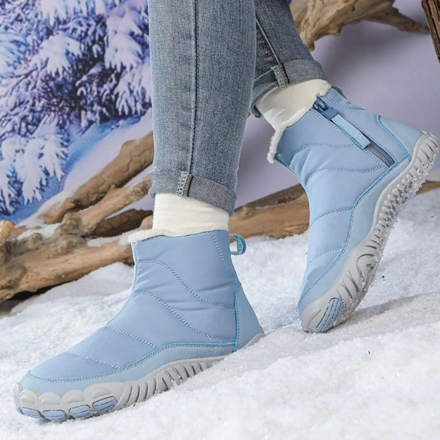 AMDBEL Snow Boots for Women Men Winter Footwear Barefoot Shoes Wide Toe Box Walking Snow Boots Warm Sneakers Shoes