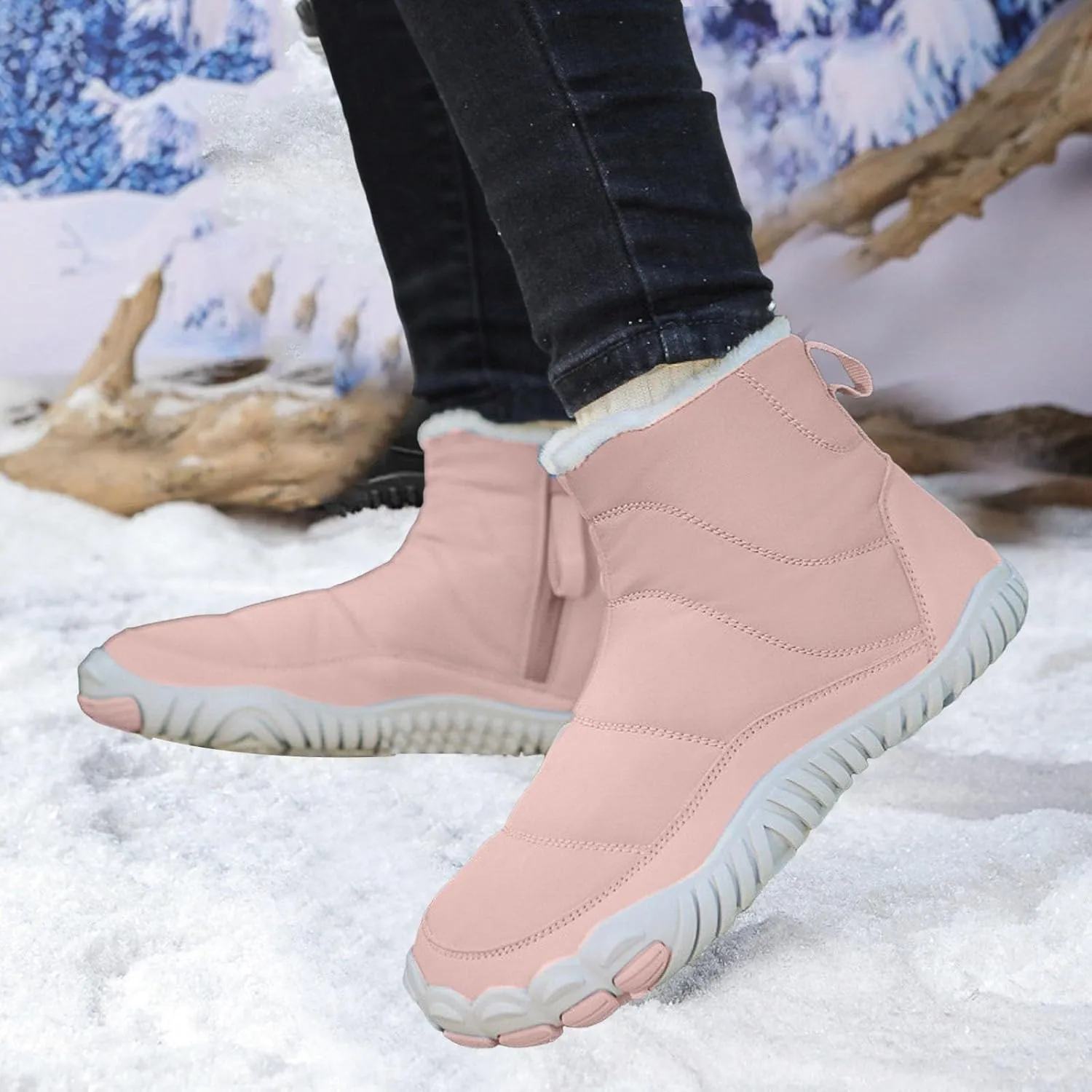 AMDBEL Snow Boots for Women Men Winter Footwear Barefoot Shoes Wide Toe Box Walking Snow Boots Warm Sneakers Shoes