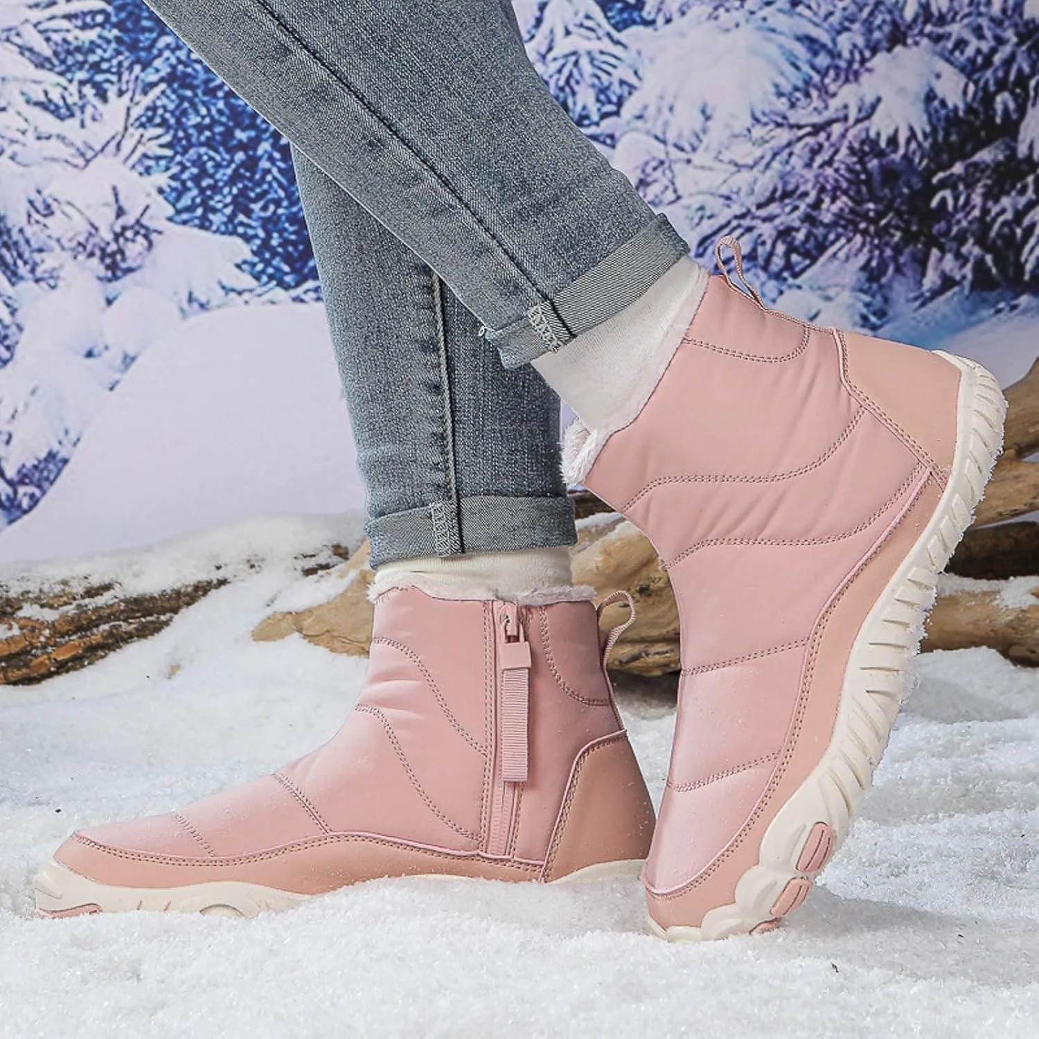 AMDBEL Snow Boots for Women Men Winter Footwear Barefoot Shoes Wide Toe Box Walking Snow Boots Warm Sneakers Shoes