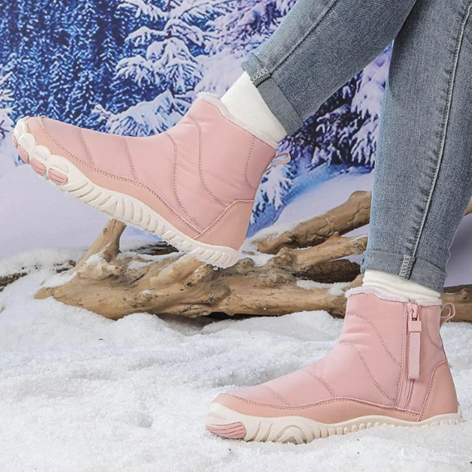 AMDBEL Snow Boots for Women Men Winter Footwear Barefoot Shoes Wide Toe Box Walking Snow Boots Warm Sneakers Shoes