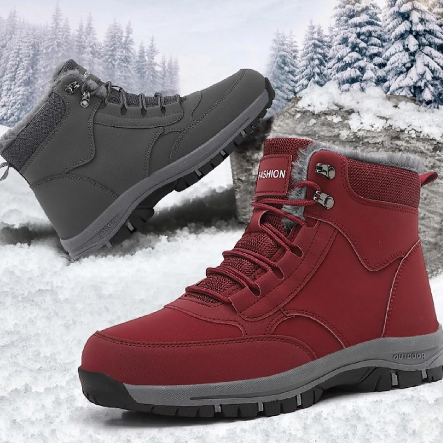 AMDBEL Snow Boots for Women Men Winter Warm Fur lined Boots Anti-Slip Comfortable Ankle Boots Cold Weather Boots Sneakers