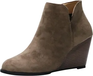 AMDBEL Wedge Boots for Women Ankle Booties,Women's Ankle Boots Suede Side Zipper Ankle Boots Thick Heel Round Toe Boots Shoes