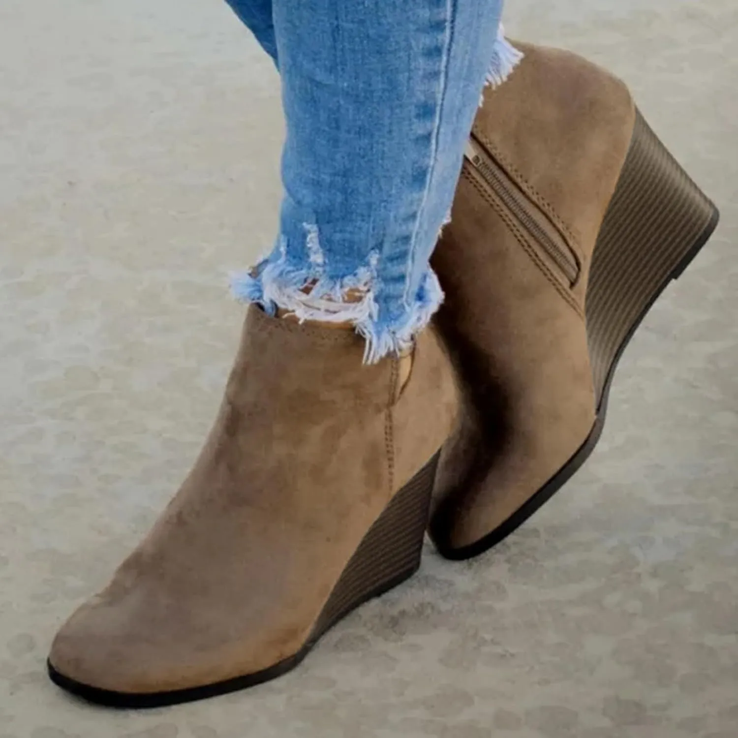 AMDBEL Wedge Boots for Women Ankle Booties,Women's Ankle Boots Suede Side Zipper Ankle Boots Thick Heel Round Toe Boots Shoes