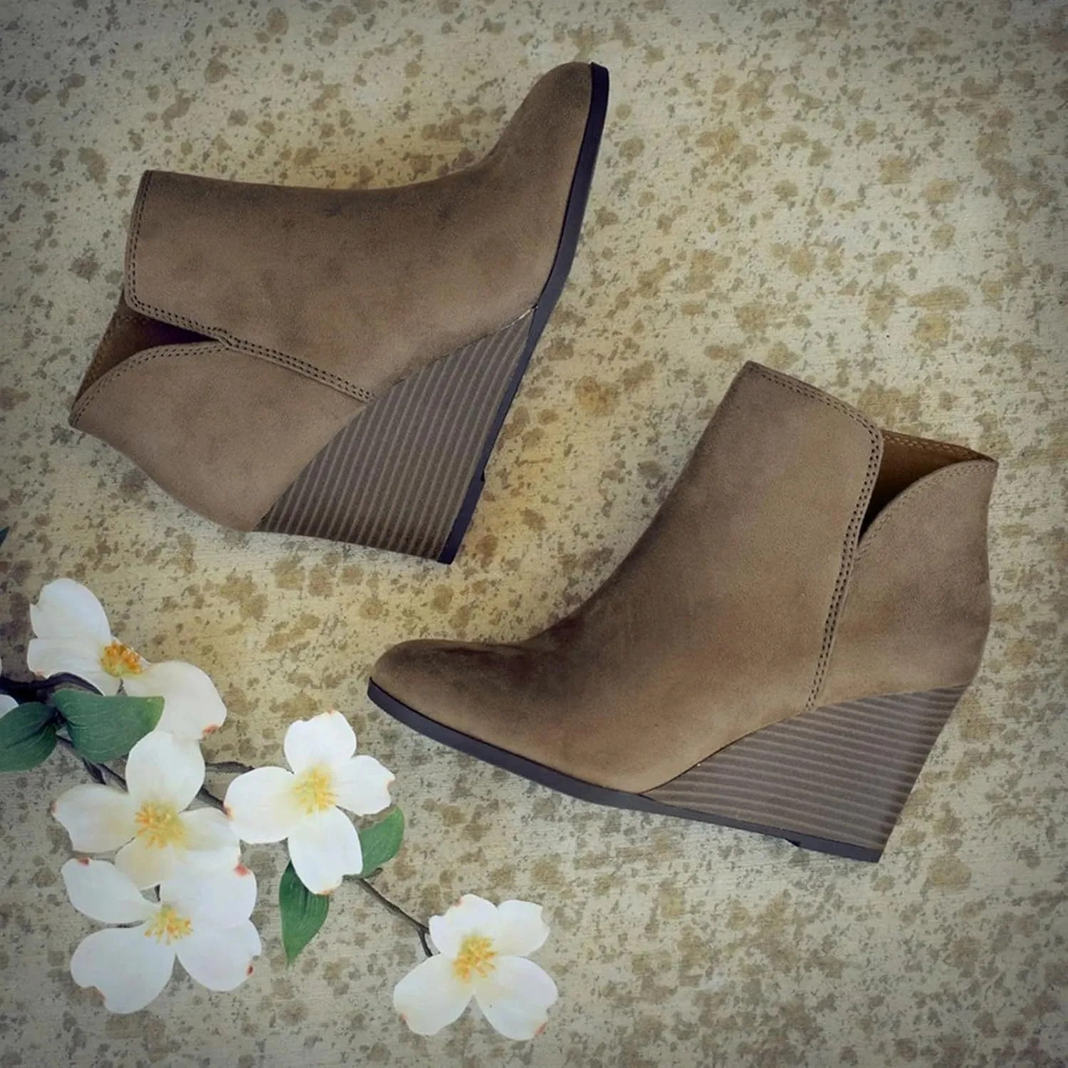 AMDBEL Wedge Boots for Women Ankle Booties,Women's Ankle Boots Suede Side Zipper Ankle Boots Thick Heel Round Toe Boots Shoes