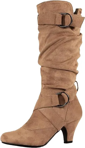AMDBEL Wide Calf Boots for Women High Heel Womens Fall Boots 2024 Winter Slip On Pointed Toe Boots Fashion Booties Shoes