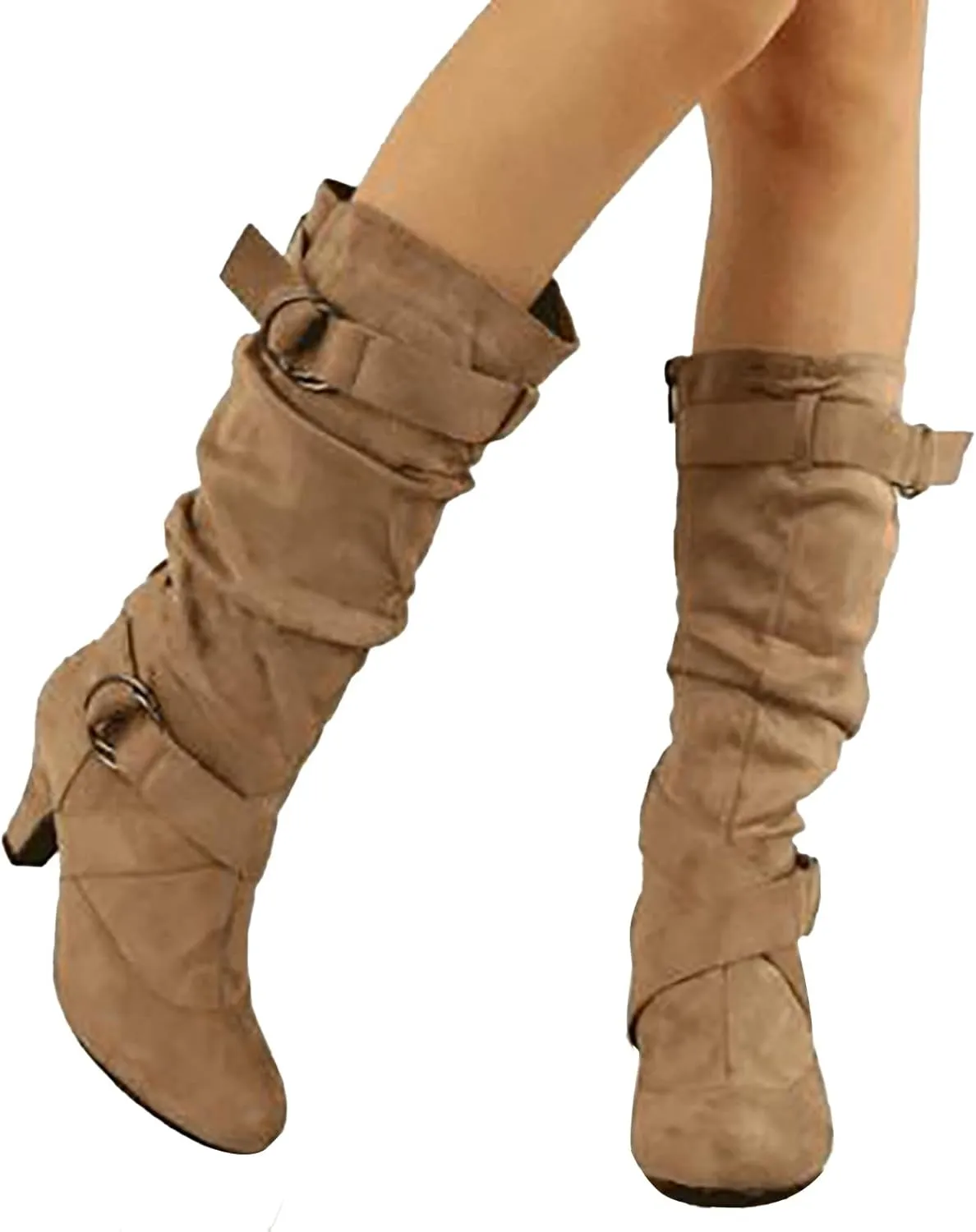 AMDBEL Wide Calf Boots for Women High Heel Womens Fall Boots 2024 Winter Slip On Pointed Toe Boots Fashion Booties Shoes