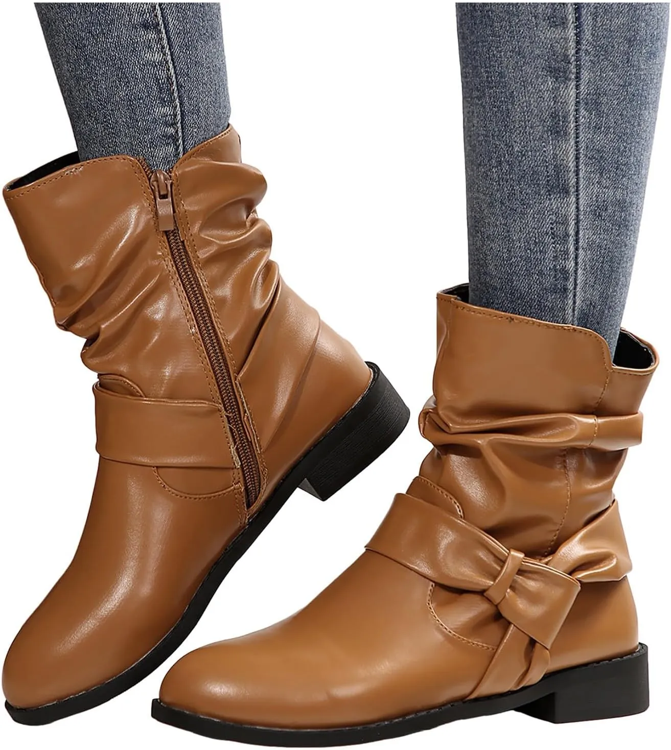 AMDBEL Wide Calf Boots for Women Low Heel Womens Fall Boots 2024 Comfortable Zipper Ankle Boots Fashion Booties Shoes