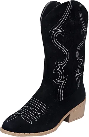 AMDBEL Wide Calf Boots for Women Square Low Heel Womens Fall Boots 2024 Winter Cowboy Boots Embroidered Booties Shoes