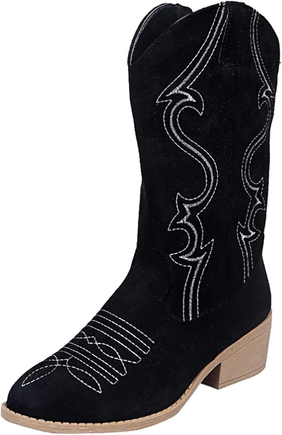 AMDBEL Wide Calf Boots for Women Square Low Heel Womens Fall Boots 2024 Winter Cowboy Boots Embroidered Booties Shoes