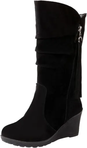 AMDBEL Wide Calf Boots for Women Wedge Heel Womens Fall Boots 2024 Winter Zipper Platform Boots Fashion Booties Shoes